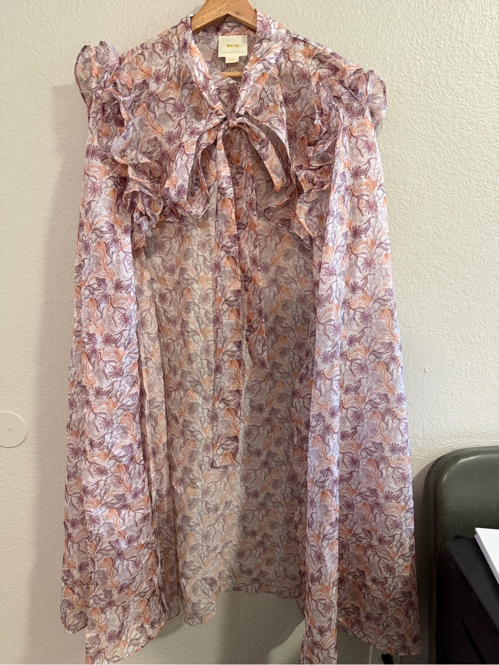 Mave by Anthropologie floral Ruffled Tie-Neck cape